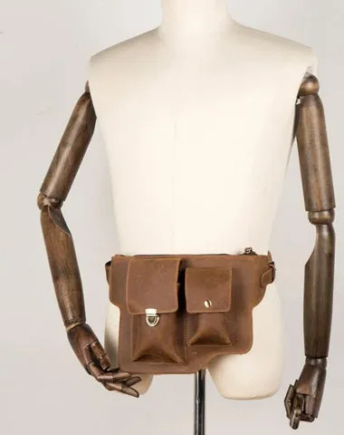 Brown Leather Mens Fanny Pack Waist Bag Hip Pack Belt Bags Bumbag for Men