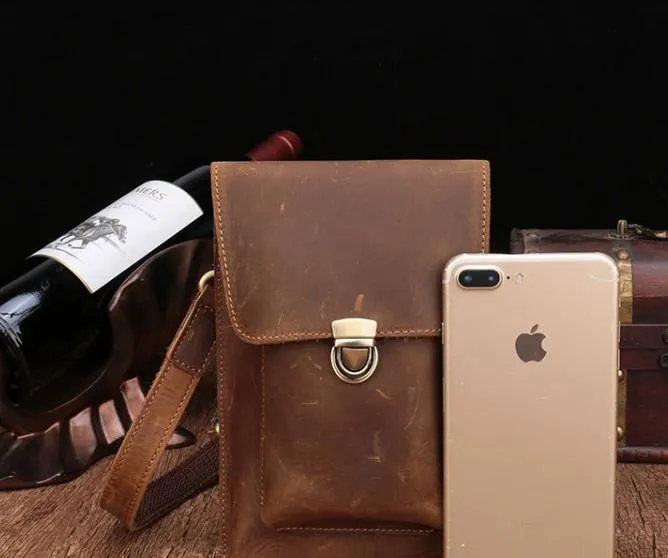 Brown Leather Small Belt Pouch Belt Bag Small Shoulder Bag Waist Bag For Men