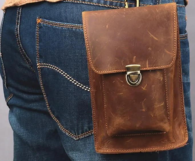Brown Leather Small Belt Pouch Belt Bag Small Shoulder Bag Waist Bag For Men