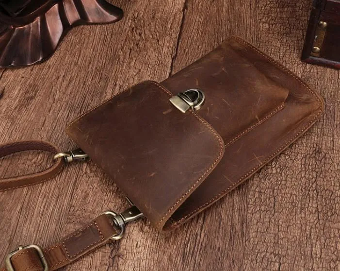 Brown Leather Small Belt Pouch Belt Bag Small Shoulder Bag Waist Bag For Men