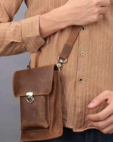 Brown Leather Small Belt Pouch Belt Bag Small Shoulder Bag Waist Bag For Men