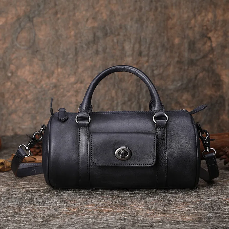 Brown Leather Womens Barrel Handbag Handmade Barrel Handbag Crossbody Purse for Ladies