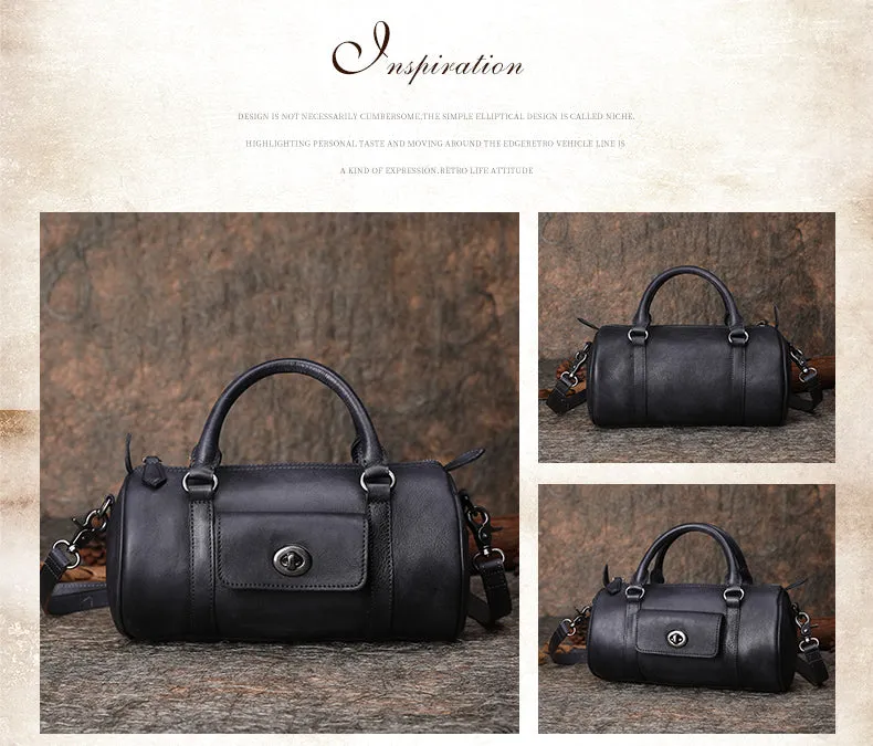 Brown Leather Womens Barrel Handbag Handmade Barrel Handbag Crossbody Purse for Ladies