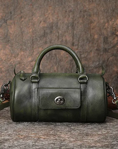 Brown Leather Womens Barrel Handbag Handmade Barrel Handbag Crossbody Purse for Ladies