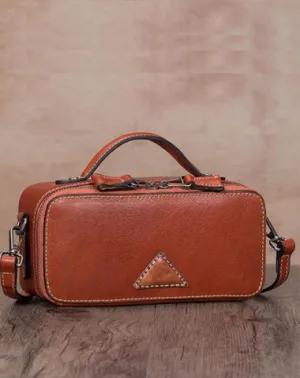 Brown Leather Womens Small Box Handbag Shoulder Purse Satchel Womens Mini Side Bag Purse