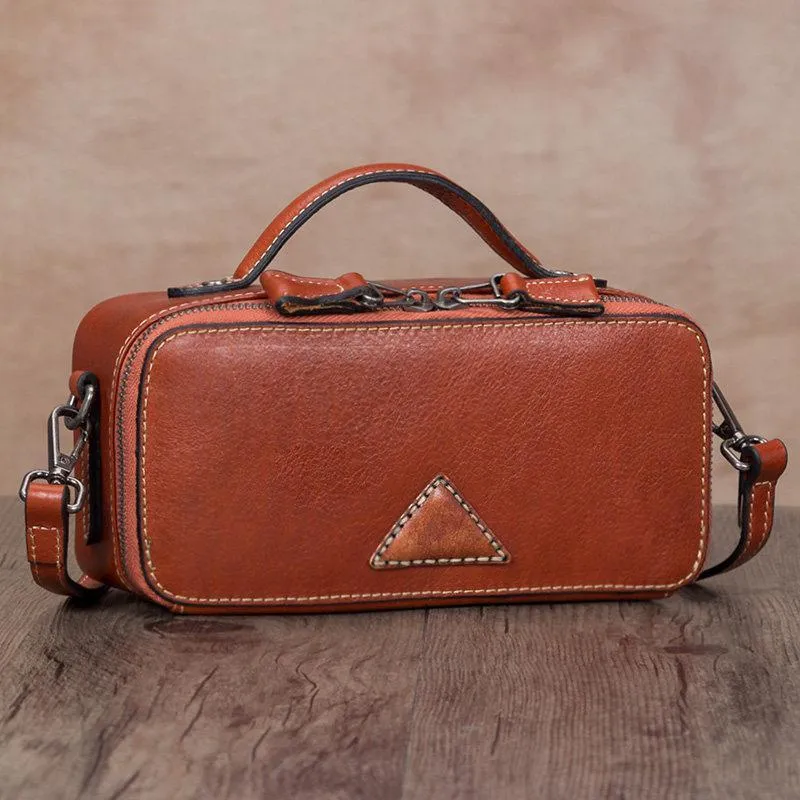 Brown Leather Womens Small Box Handbag Shoulder Purse Satchel Womens Mini Side Bag Purse