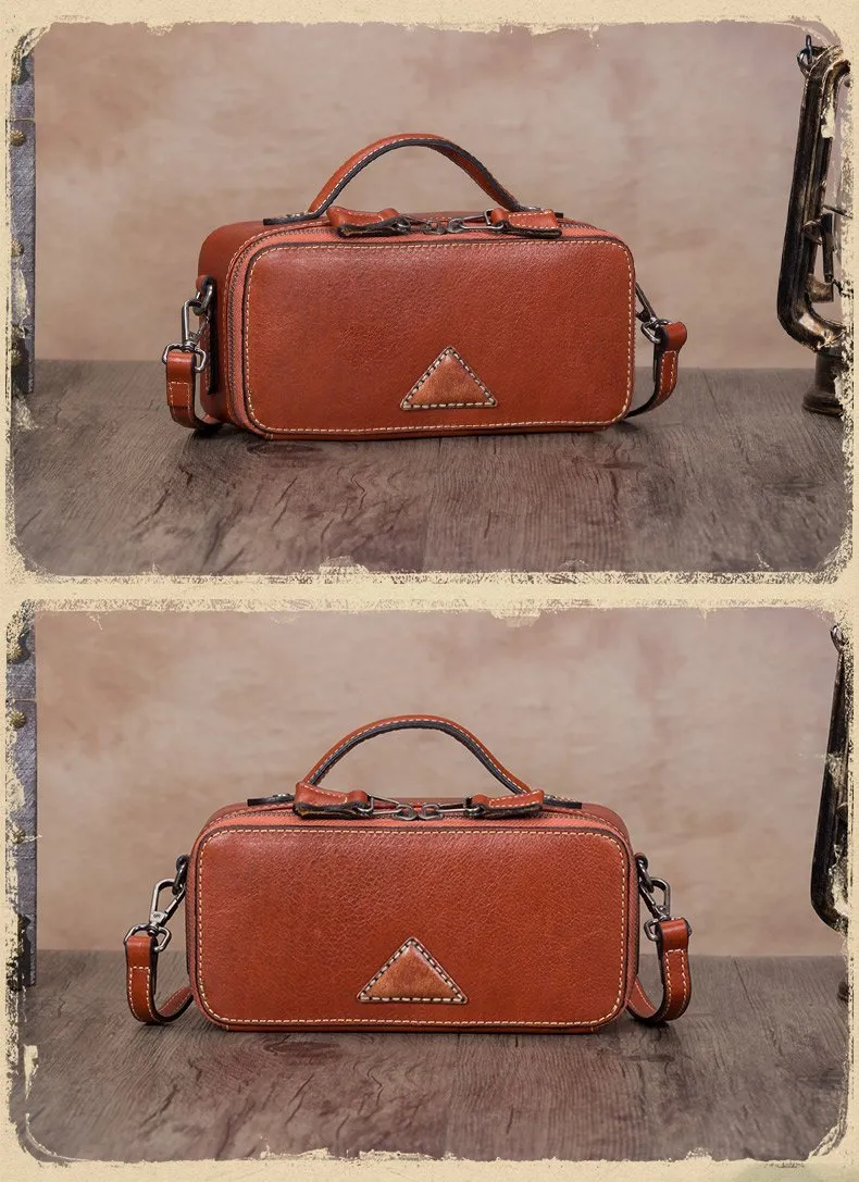 Brown Leather Womens Small Box Handbag Shoulder Purse Satchel Womens Mini Side Bag Purse