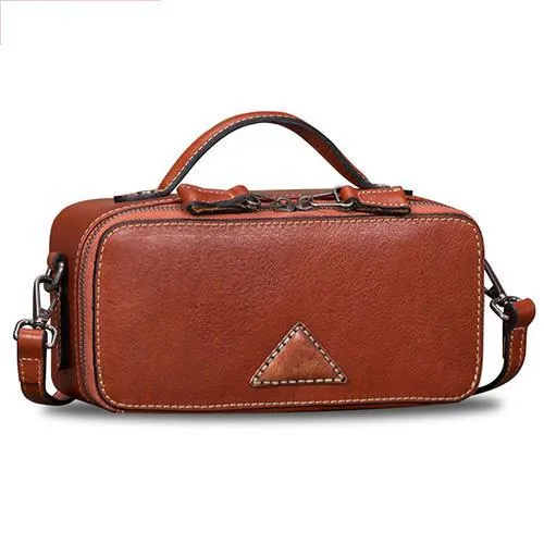 Brown Leather Womens Small Box Handbag Shoulder Purse Satchel Womens Mini Side Bag Purse