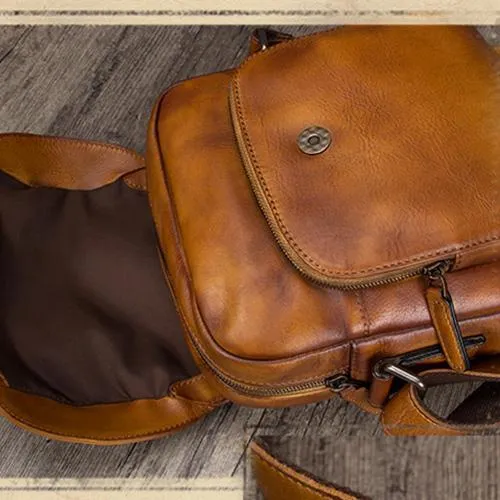 Brown Mens Leather Vintage Vertical Small Messenger Bags Small Side Bag Blue Courier Bag for Men