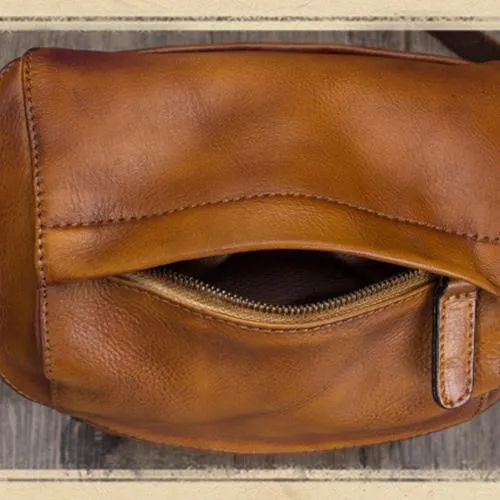 Brown Mens Leather Vintage Vertical Small Messenger Bags Small Side Bag Blue Courier Bag for Men