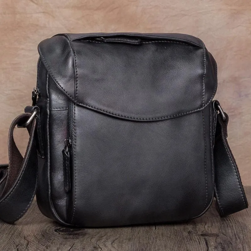 Brown Mens Leather Vintage Vertical Small Messenger Bags Small Side Bag Blue Courier Bag for Men