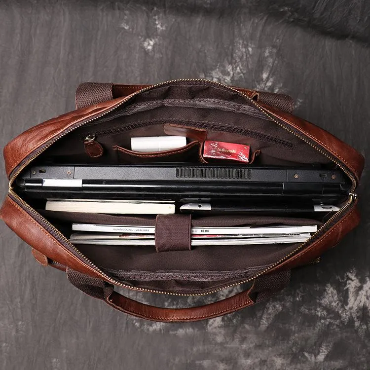 Brown Oiled Leather Men's Brown Professional Briefcase 15???? Laptop Handbag Business Bag For Men