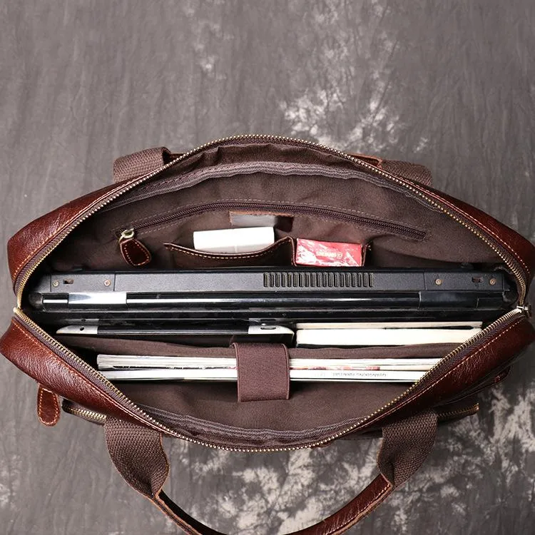 Brown Oiled Leather Men's Brown Professional Briefcase 15???? Laptop Handbag Business Bag For Men