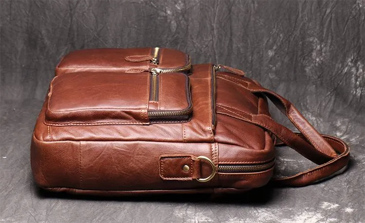 Brown Oiled Leather Men's Brown Professional Briefcase 15???? Laptop Handbag Business Bag For Men