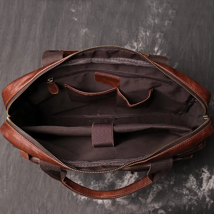 Brown Oiled Leather Men's Brown Professional Briefcase 15???? Laptop Handbag Business Bag For Men