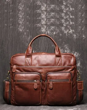 Brown Oiled Leather Men's Brown Professional Briefcase 15???? Laptop Handbag Business Bag For Men