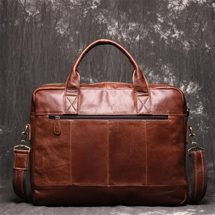 Brown Oiled Leather Men's Brown Professional Briefcase 15???? Laptop Handbag Business Bag For Men