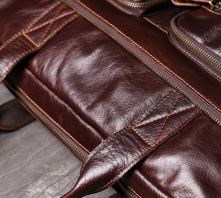 Brown Oiled Leather Men's Brown Professional Briefcase 15???? Laptop Handbag Business Bag For Men