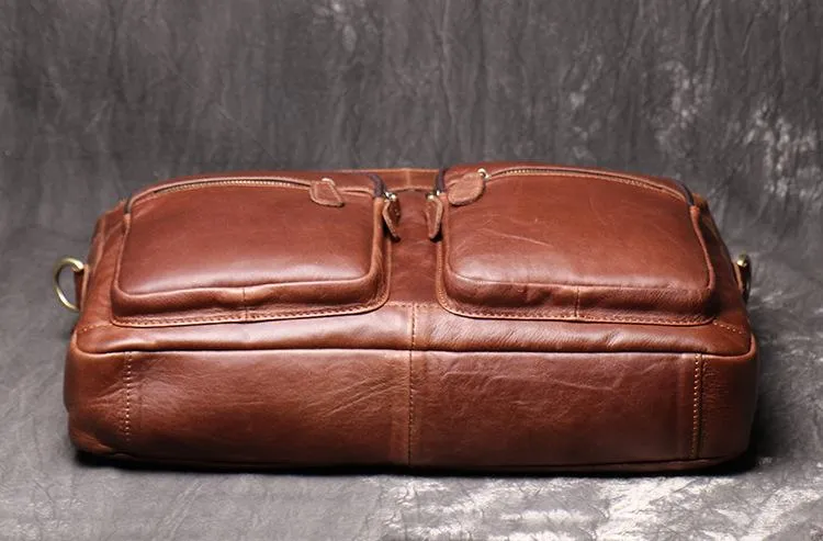 Brown Oiled Leather Men's Brown Professional Briefcase 15???? Laptop Handbag Business Bag For Men