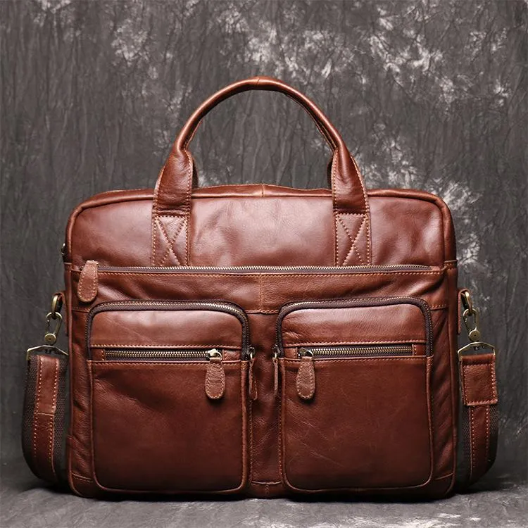 Brown Oiled Leather Men's Brown Professional Briefcase 15???? Laptop Handbag Business Bag For Men
