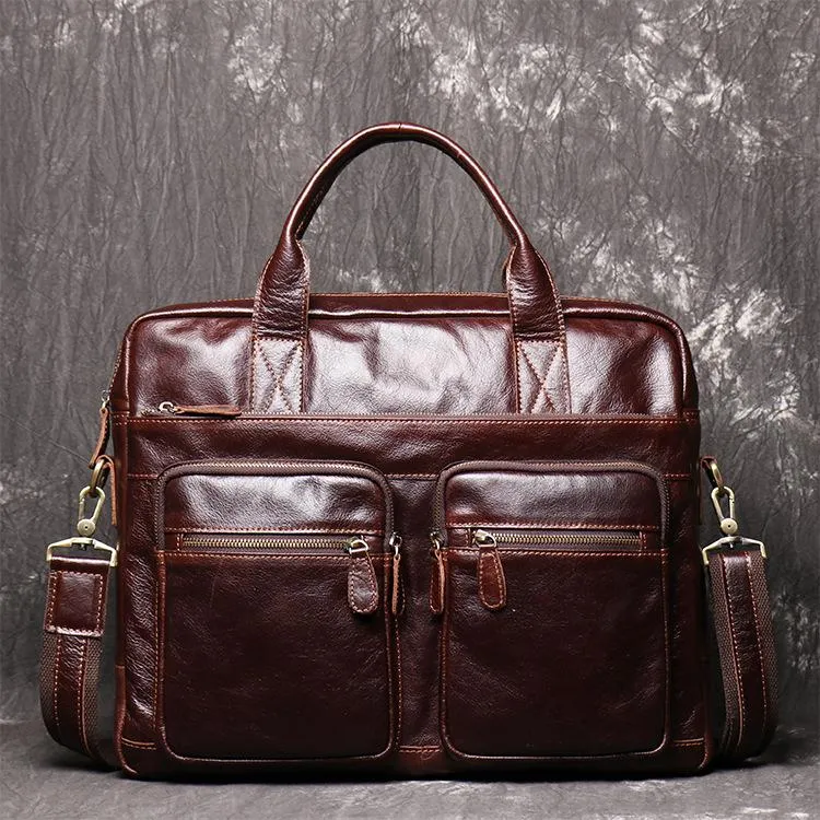 Brown Oiled Leather Men's Brown Professional Briefcase 15???? Laptop Handbag Business Bag For Men