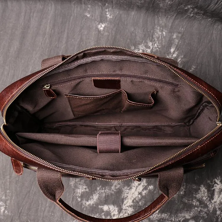 Brown Oiled Leather Men's Brown Professional Briefcase 15???? Laptop Handbag Business Bag For Men