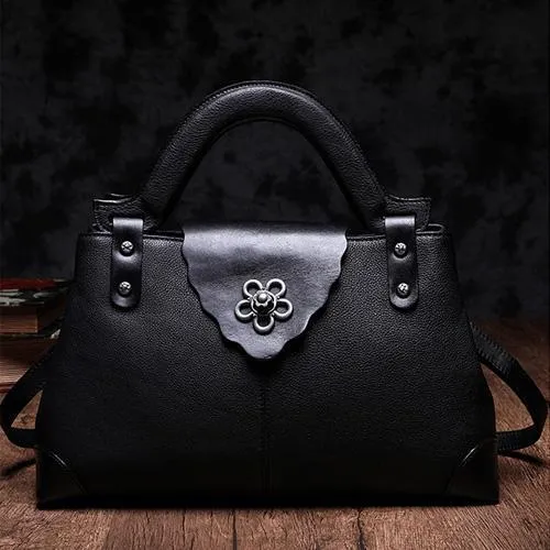 Brown Vintage Leather Ladies Satchel Handbag Black Shoulder Bag Purse for Women