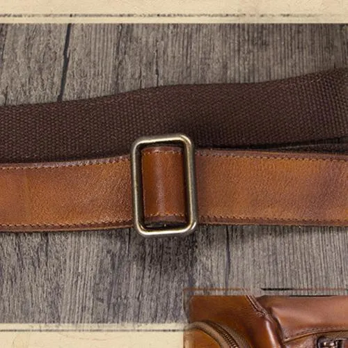 Brown VIntage Mens Leather Small Messenger Bag Tan SIde Bag Blue Courier Bag for Men