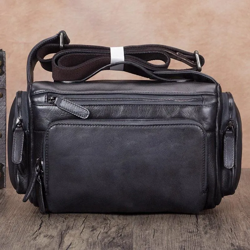 Brown VIntage Mens Leather Small Messenger Bag Tan SIde Bag Blue Courier Bag for Men