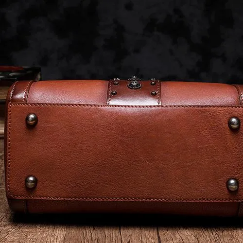 Brown Vintage Womens Leather Boston Handbag Purse Black Side Bag Boston Purse for Ladies