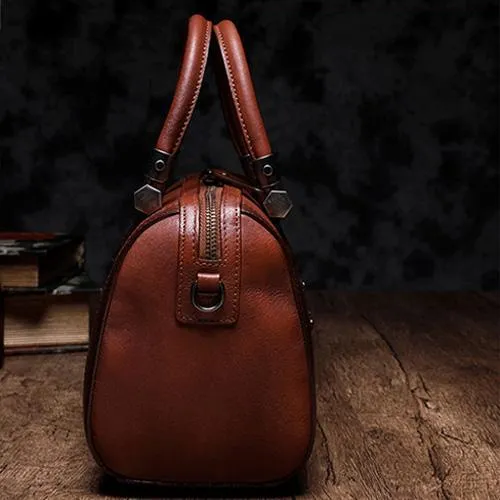 Brown Vintage Womens Leather Boston Handbag Purse Black Side Bag Boston Purse for Ladies