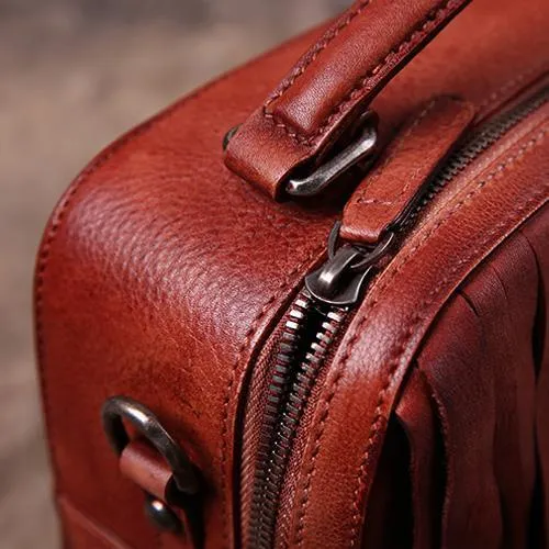 Brown Vintage Womens Leather Purse Tassel Handbag Red Shoulder Bag Crossbody Purses for Ladies