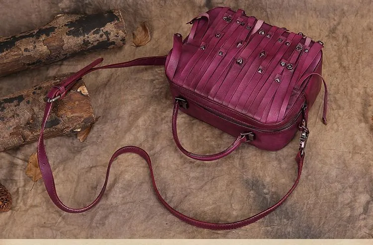 Brown Vintage Womens Leather Purse Tassel Handbag Red Shoulder Bag Crossbody Purses for Ladies