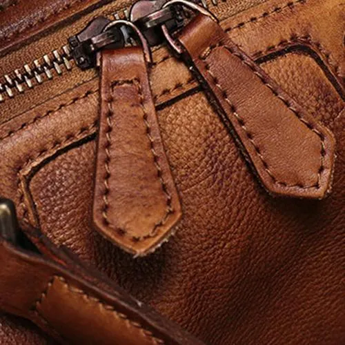 Brown Vintage Womens Leather Rivet Handbag Red Side Bag Satchel Bag Purse for Ladies