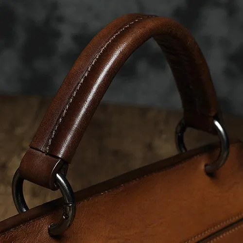 Brown Vintage Womens Leather Satchel Handbags Red Shoulder Bag Purses for Ladies