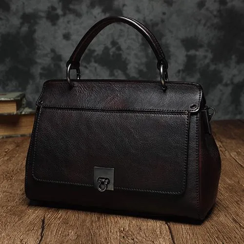 Brown Vintage Womens Leather Satchel Handbags Red Shoulder Bag Purses for Ladies
