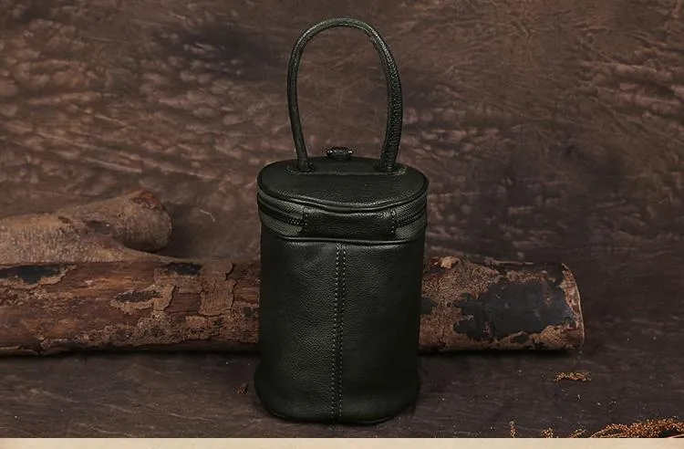 Brown Womens Leather Bucket Handbag Womens Barrel Purse Small Bucket Shoulder Purse