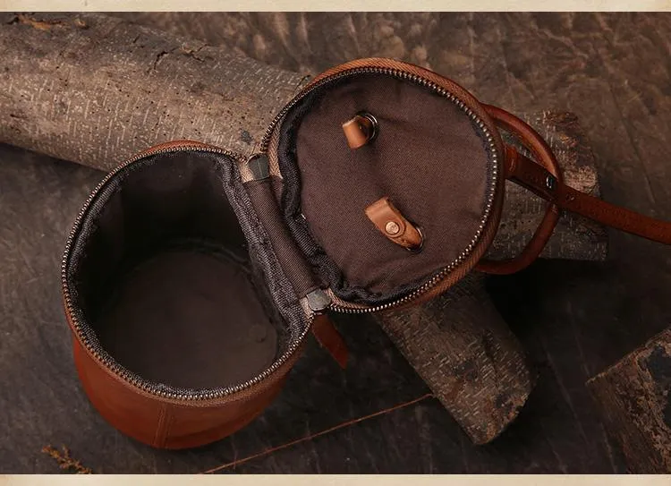 Brown Womens Leather Bucket Handbag Womens Barrel Purse Small Bucket Shoulder Purse