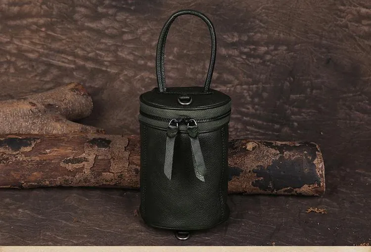 Brown Womens Leather Bucket Handbag Womens Barrel Purse Small Bucket Shoulder Purse