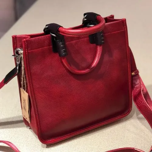 Brown Womens Vintage Leather Square Handbag Purse Black Crossbody Purse for Ladies