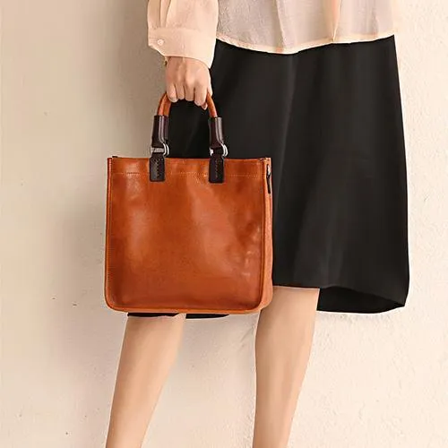 Brown Womens Vintage Leather Square Handbag Purse Black Crossbody Purse for Ladies