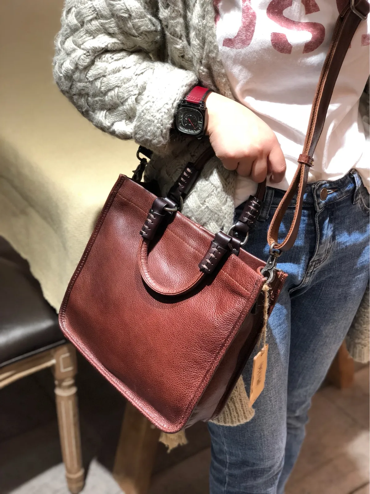Brown Womens Vintage Leather Square Handbag Purse Black Crossbody Purse for Ladies