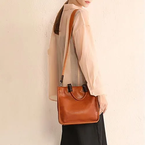 Brown Womens Vintage Leather Square Handbag Purse Black Crossbody Purse for Ladies