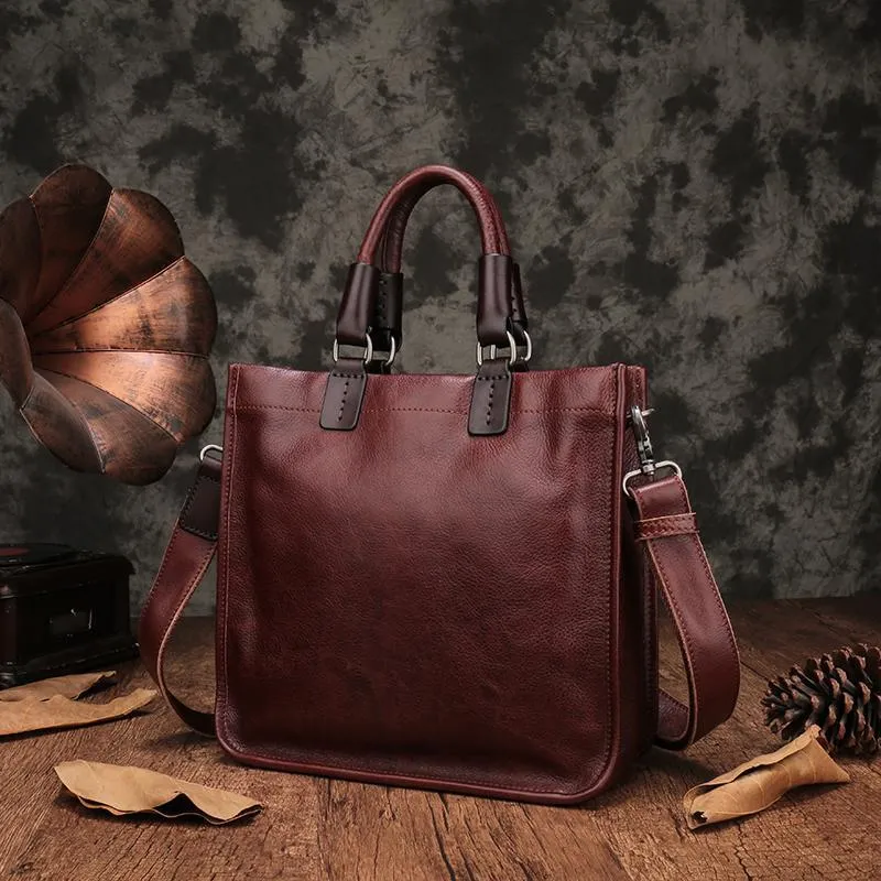 Brown Womens Vintage Leather Square Handbag Purse Black Crossbody Purse for Ladies