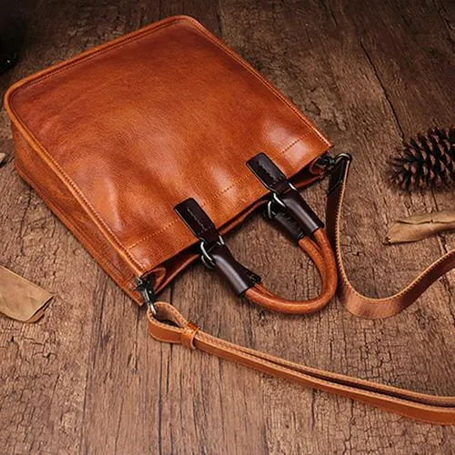 Brown Womens Vintage Leather Square Handbag Purse Black Crossbody Purse for Ladies