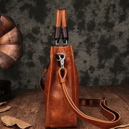 Brown Womens Vintage Leather Square Handbag Purse Black Crossbody Purse for Ladies