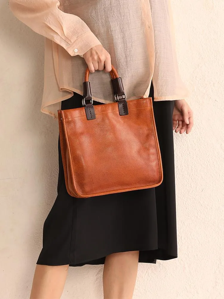 Brown Womens Vintage Leather Square Handbag Purse Black Crossbody Purse for Ladies