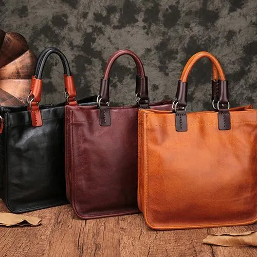 Brown Womens Vintage Leather Square Handbag Purse Black Crossbody Purse for Ladies