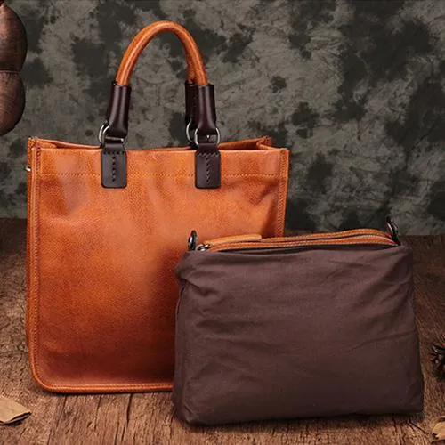 Brown Womens Vintage Leather Square Handbag Purse Black Crossbody Purse for Ladies