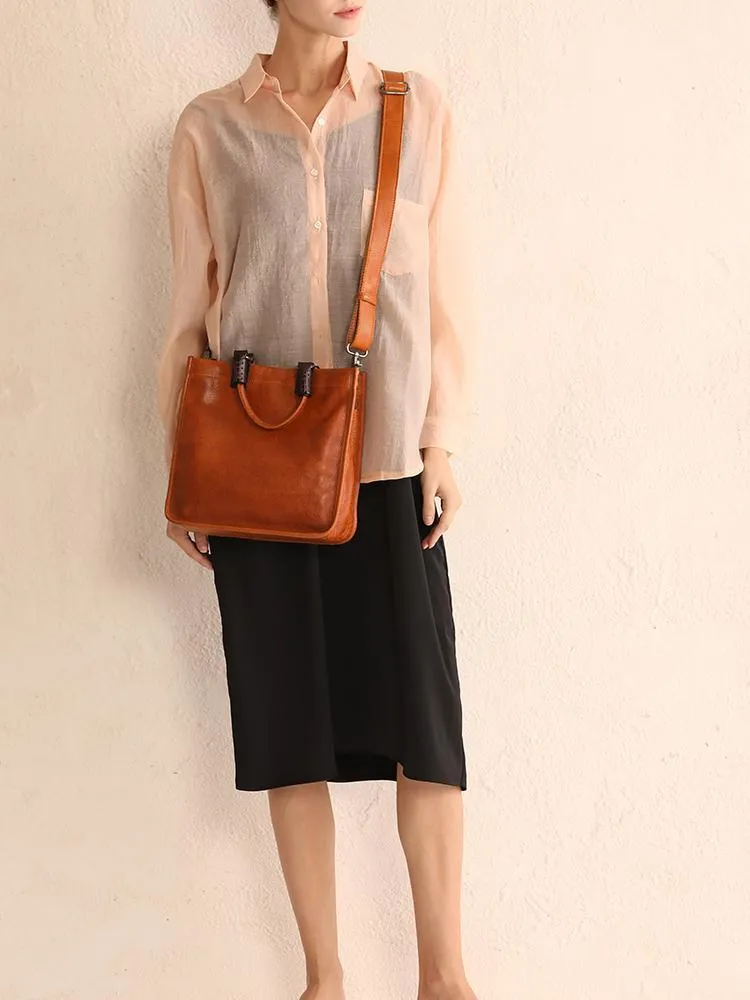 Brown Womens Vintage Leather Square Handbag Purse Black Crossbody Purse for Ladies